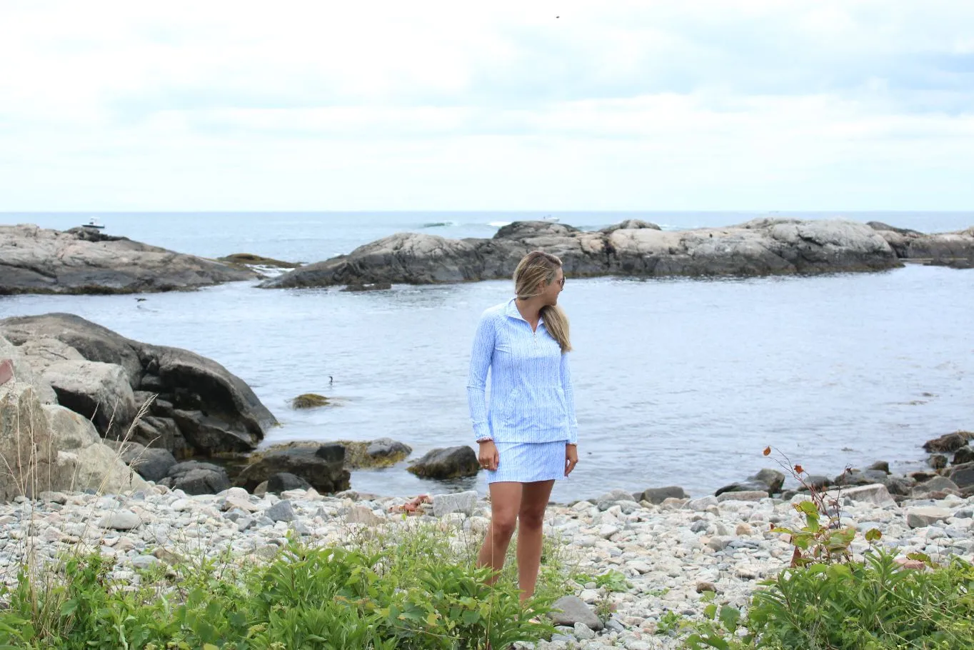 Parker Pullover Ferns Cornflower Blue BreathableMoistureBarrier Chic Sweater