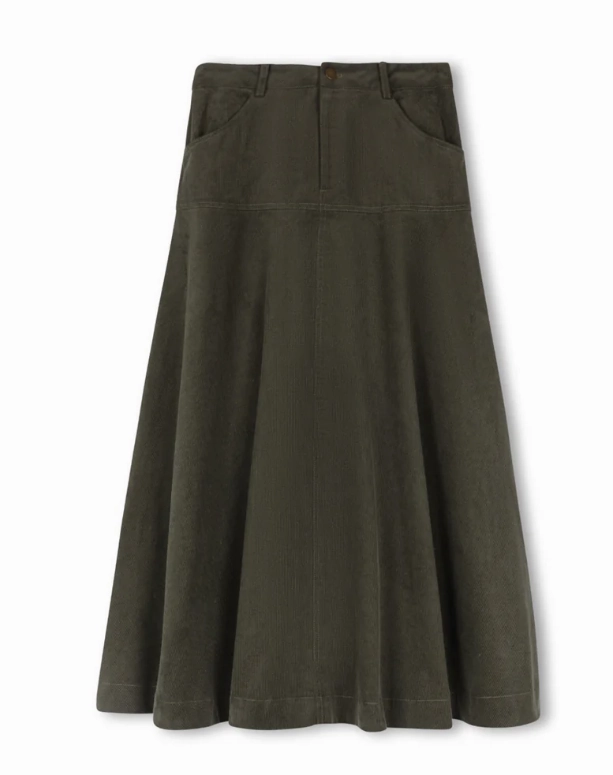 Modelle Green Corduroy Yolk Flairy Skirt W-21918 Double Layered Design