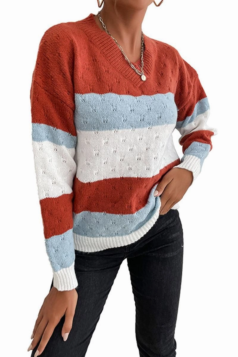 PATTERN KNIT STRIPE CASUAL SWEATER TOP LowImpact Dye Process