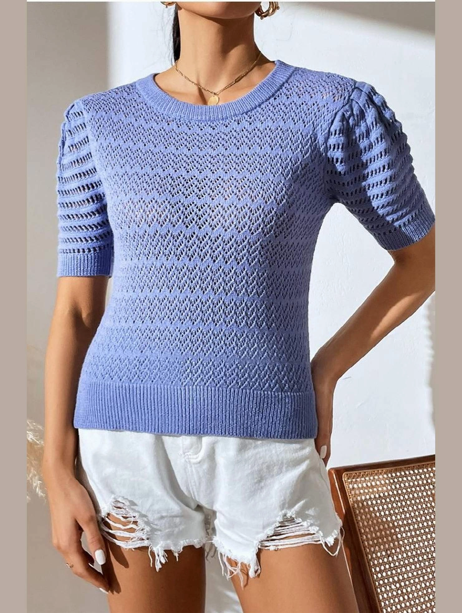 Classic Style PATTERNED KNIT SHORT SLEEVE CASUAL TOP