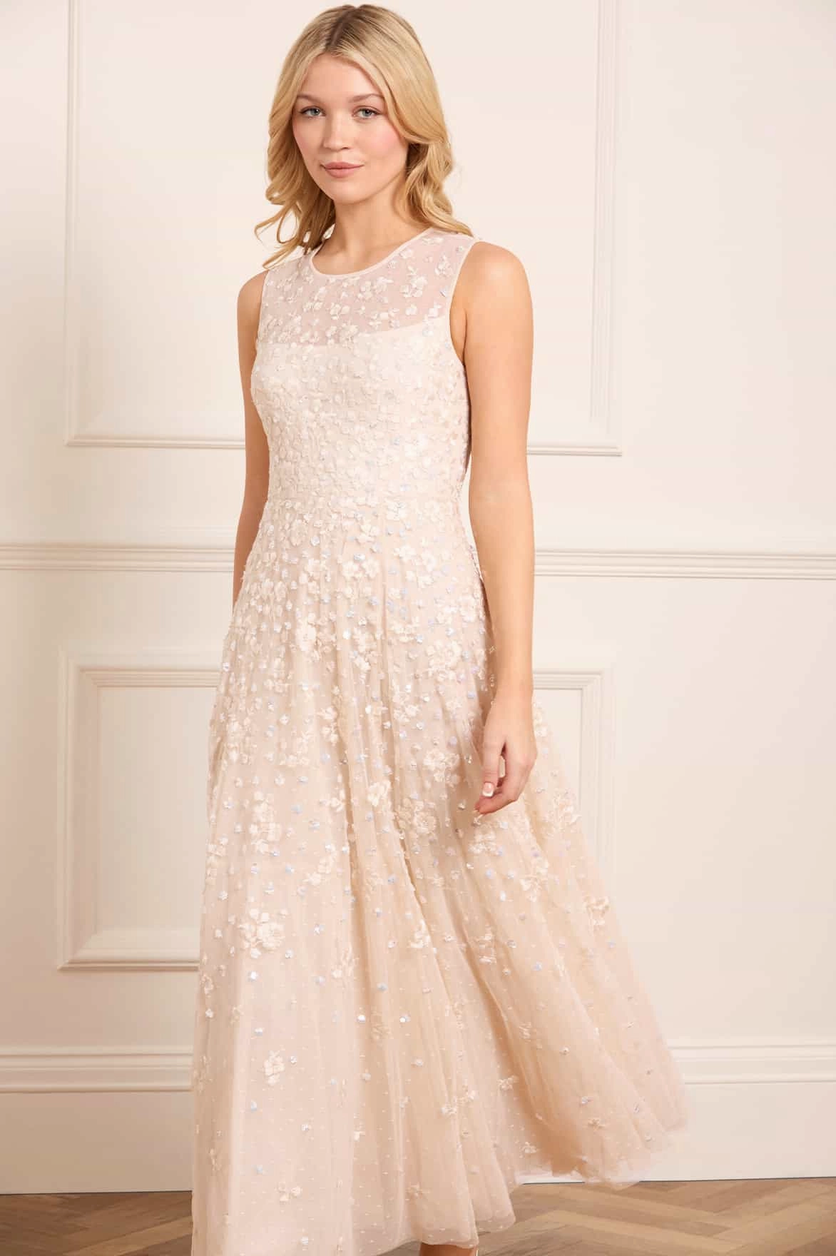 Smart Tones Boxy-Style Dahlia Ditsy Short Cape Ankle Gown