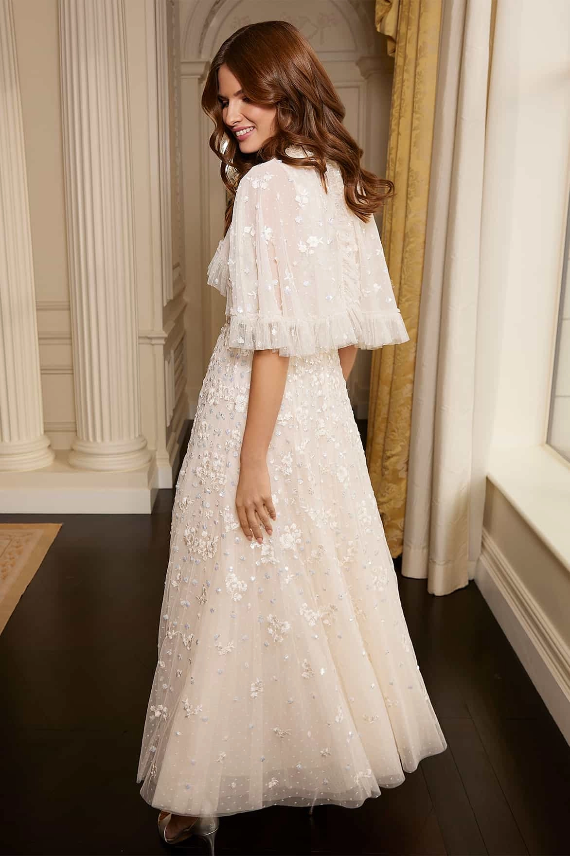 Beach Walk Dahlia Ditsy Short Cape Ankle Gown