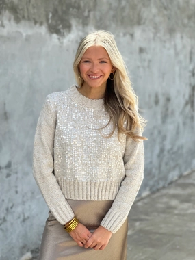 PaddedInsulation Microfiber Technology Glacier Gray Sequined Long Sleeve Sweater