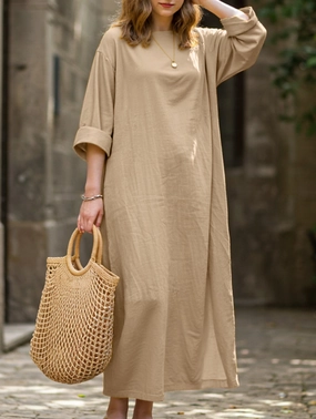 Guest Shine Influencer-Approved Retro long-sleeved round neck loose dress