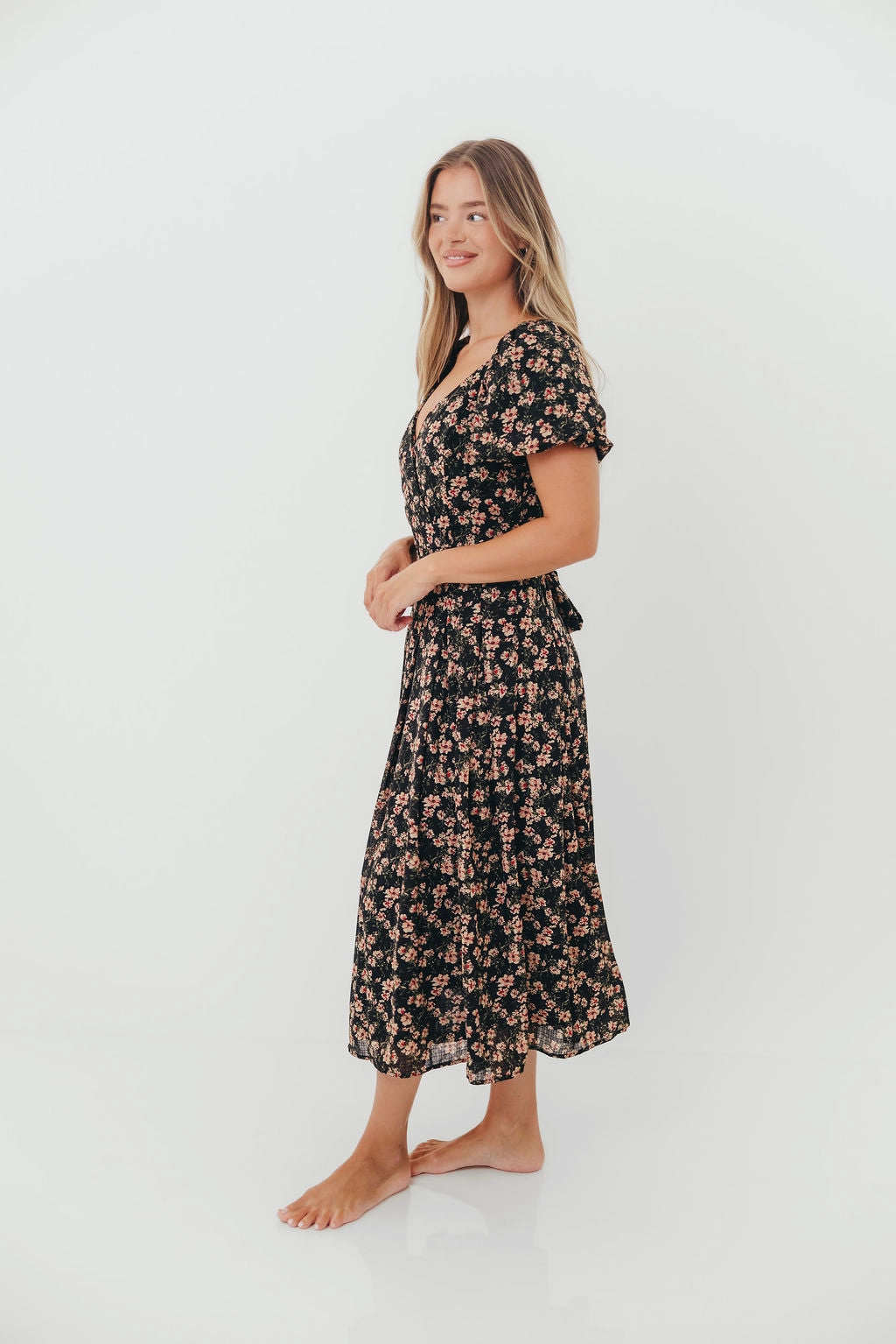 Subtle Flex Milania Midi Dress in Black Floral