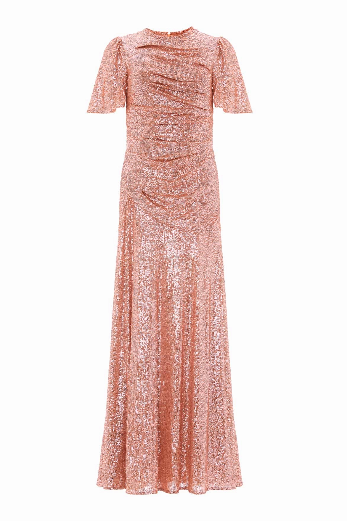 Quilted-Texture Valentina Round Neck Gown