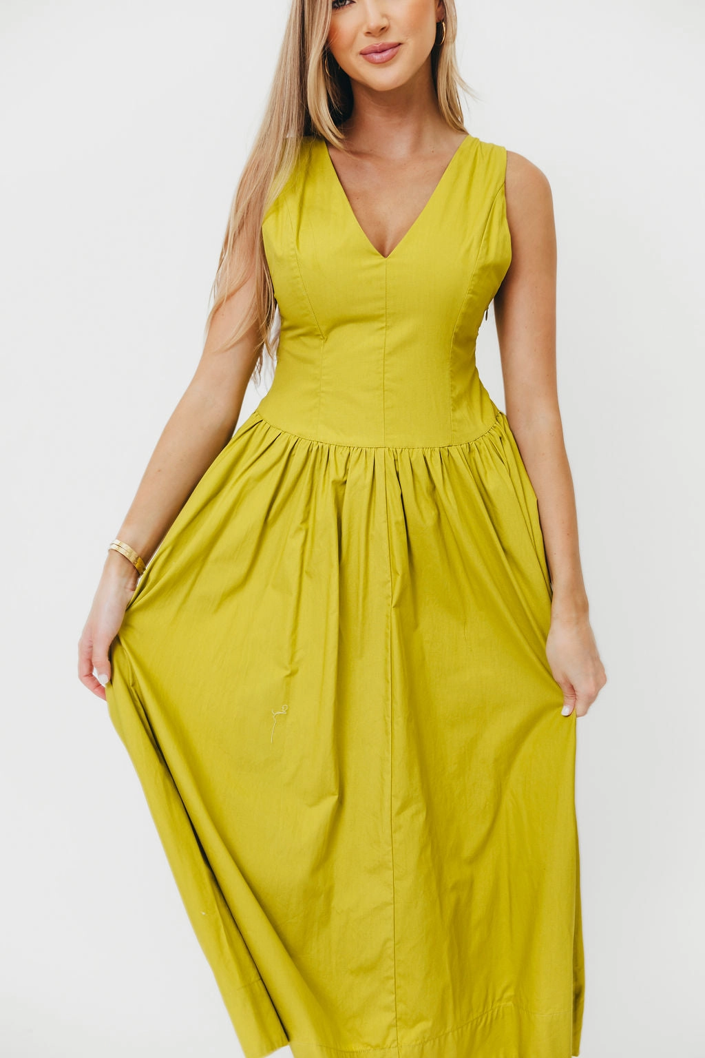 Cece 100% Cotton Bow Detail Woven Maxi Dress in Lemon Grass *Final-Sale* Sleek Design