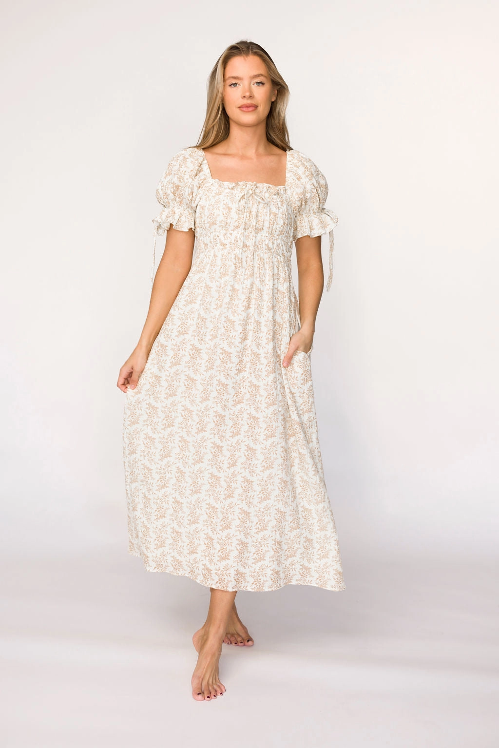 Savanna Steppe 100% Cotton Dress in Taupe - Bump Friendly & Inclusive Sizing (S-3XL) Subtle design