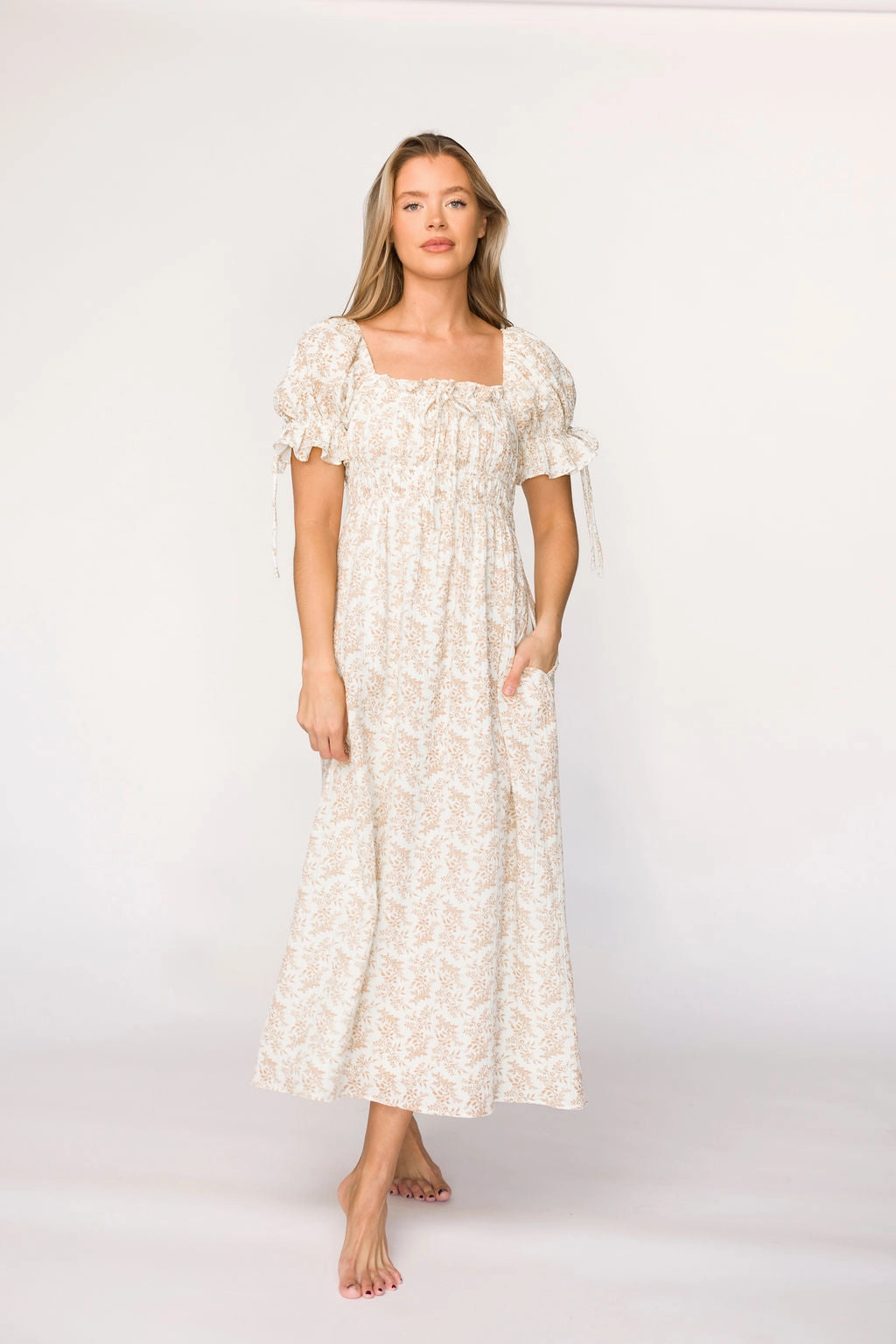 Velvet-Touch Soft Lines Savanna Steppe 100% Cotton Dress in Taupe - Bump Friendly & Inclusive Sizing (S-3XL)