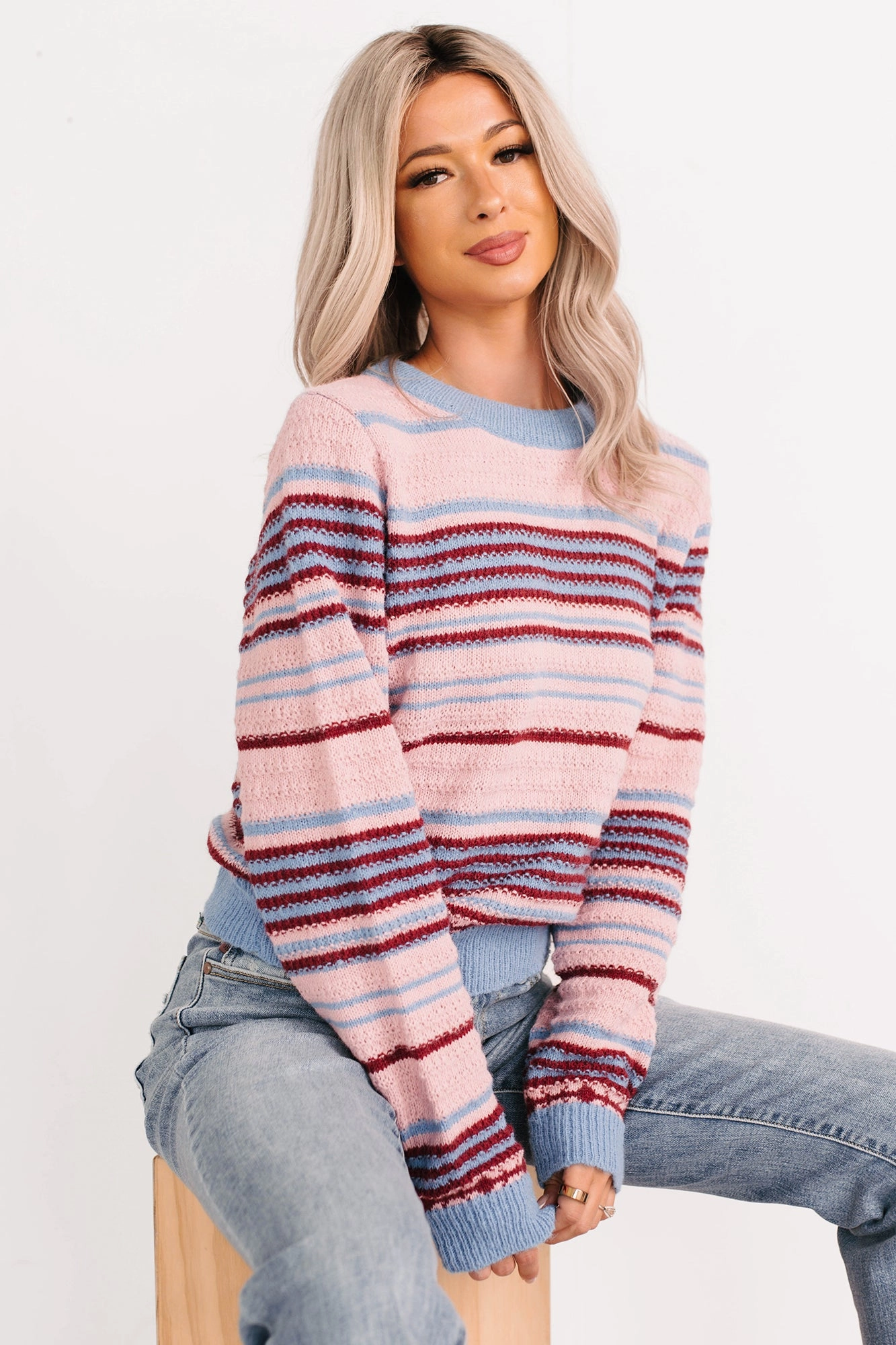 Pure Sunshine Striped Knit Sweater (Pink/Blue/Wine) UniversalFit