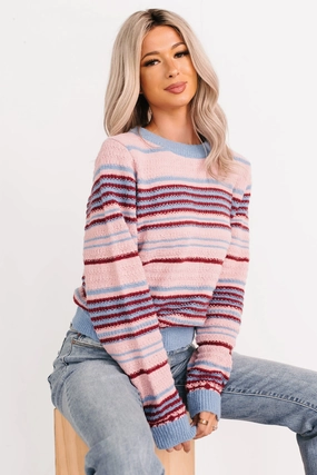 Pure Sunshine Striped Knit Sweater (Pink/Blue/Wine) UniversalFit