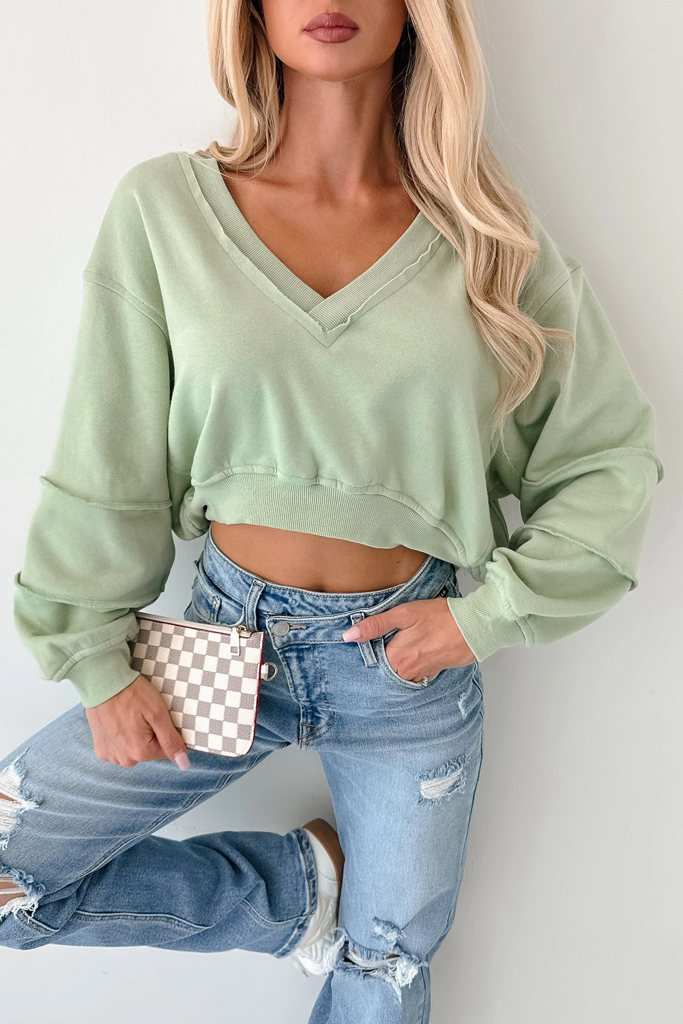 AllPurposeWear Soft Touch Holding My Peace Signature 8 Crop Sweatshirt (Sage)