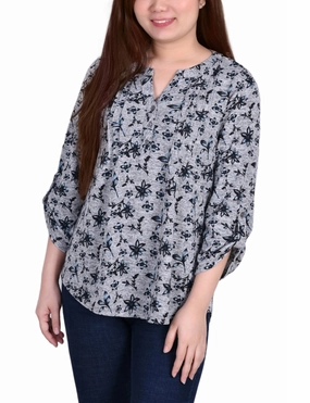 Petite 3/4 Roll Sleeve Top Flexible Waistband