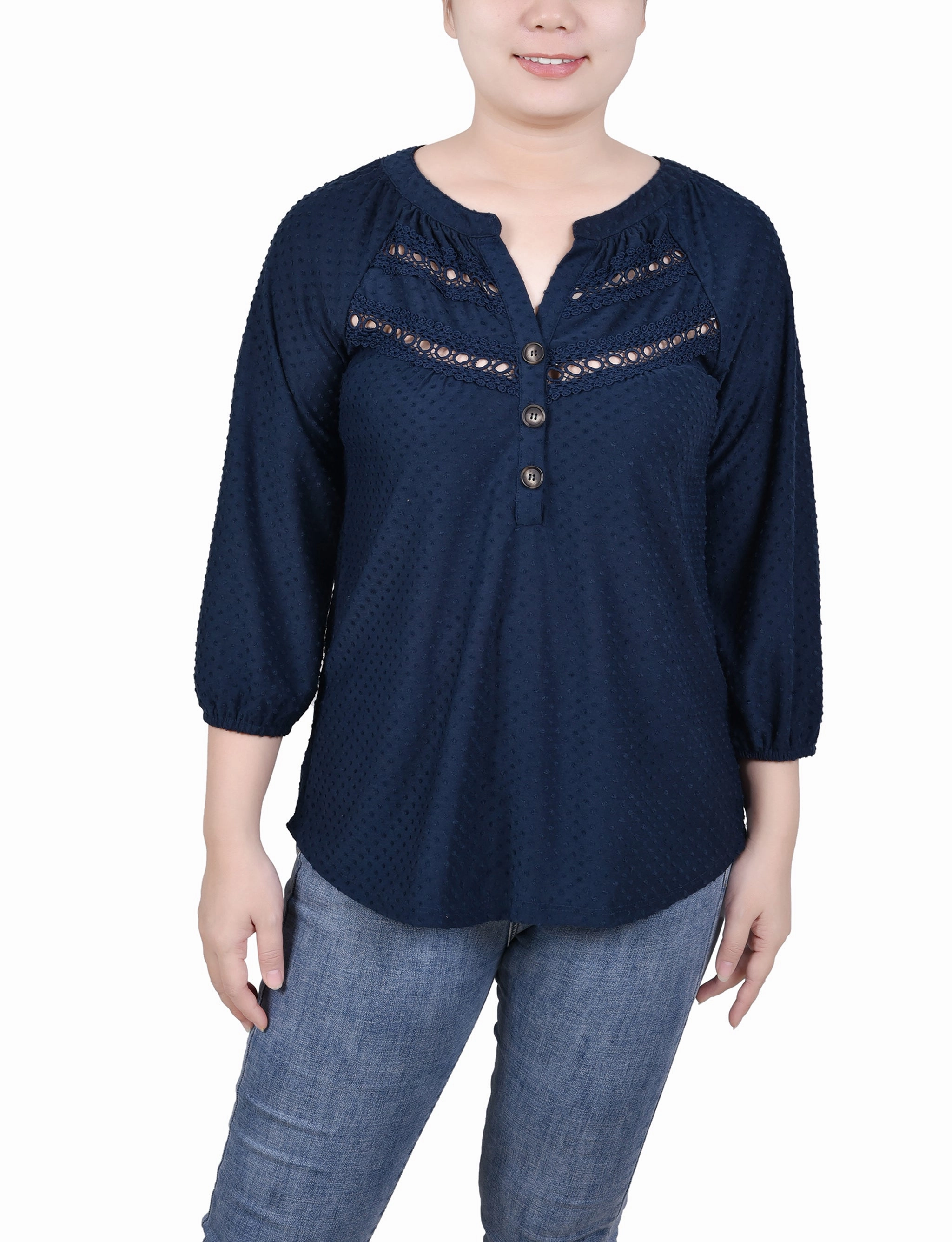 Petite 3/4 Sleeve Swiss Dot Top AntiStaticInnerLining RaglanSleeve