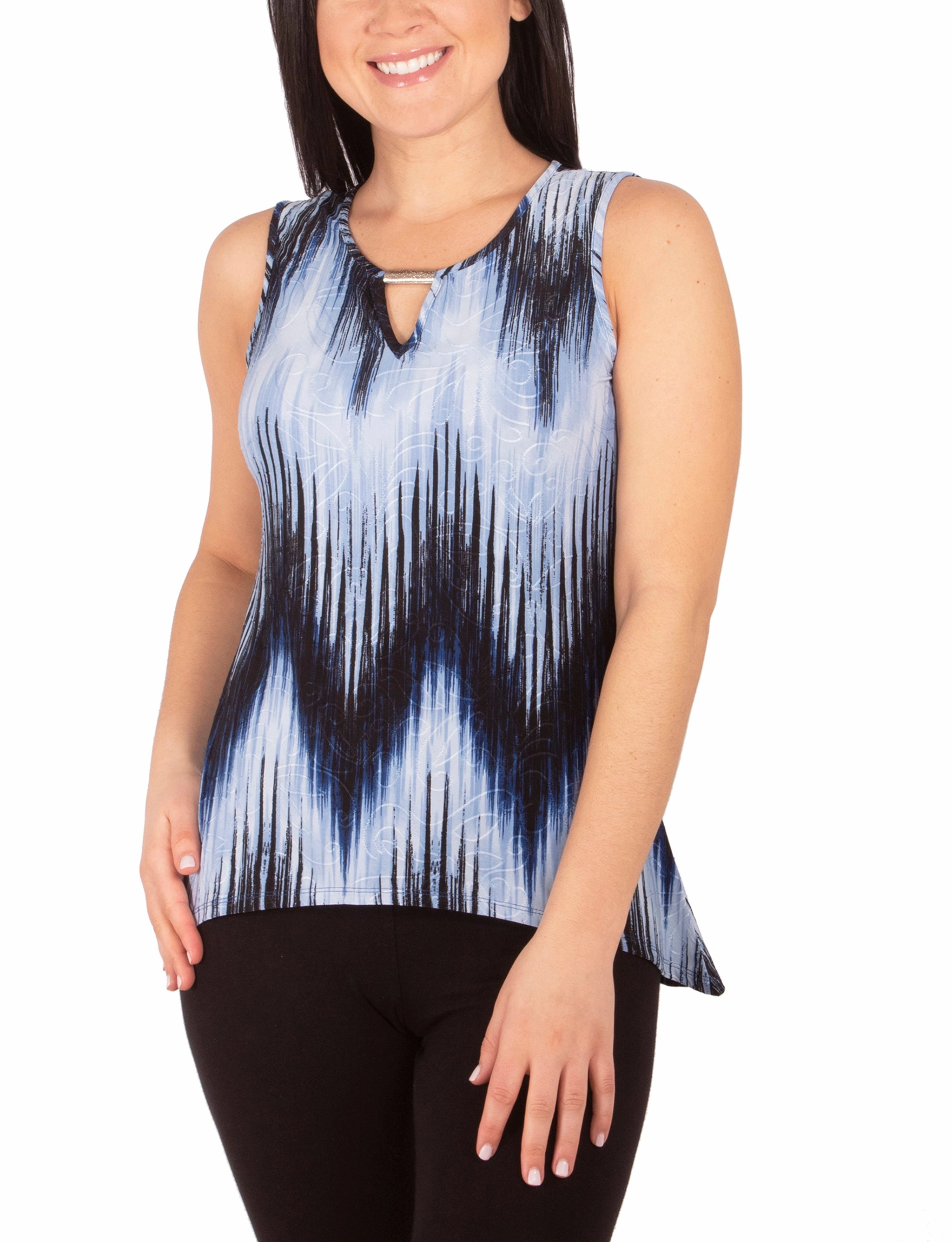 Petite 3/4 Sleeve Top With Slight Sharkbite Hemline retro look casual top