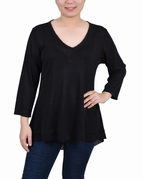 UV protection coating Petite 3/4 Sleeve V Neck Top