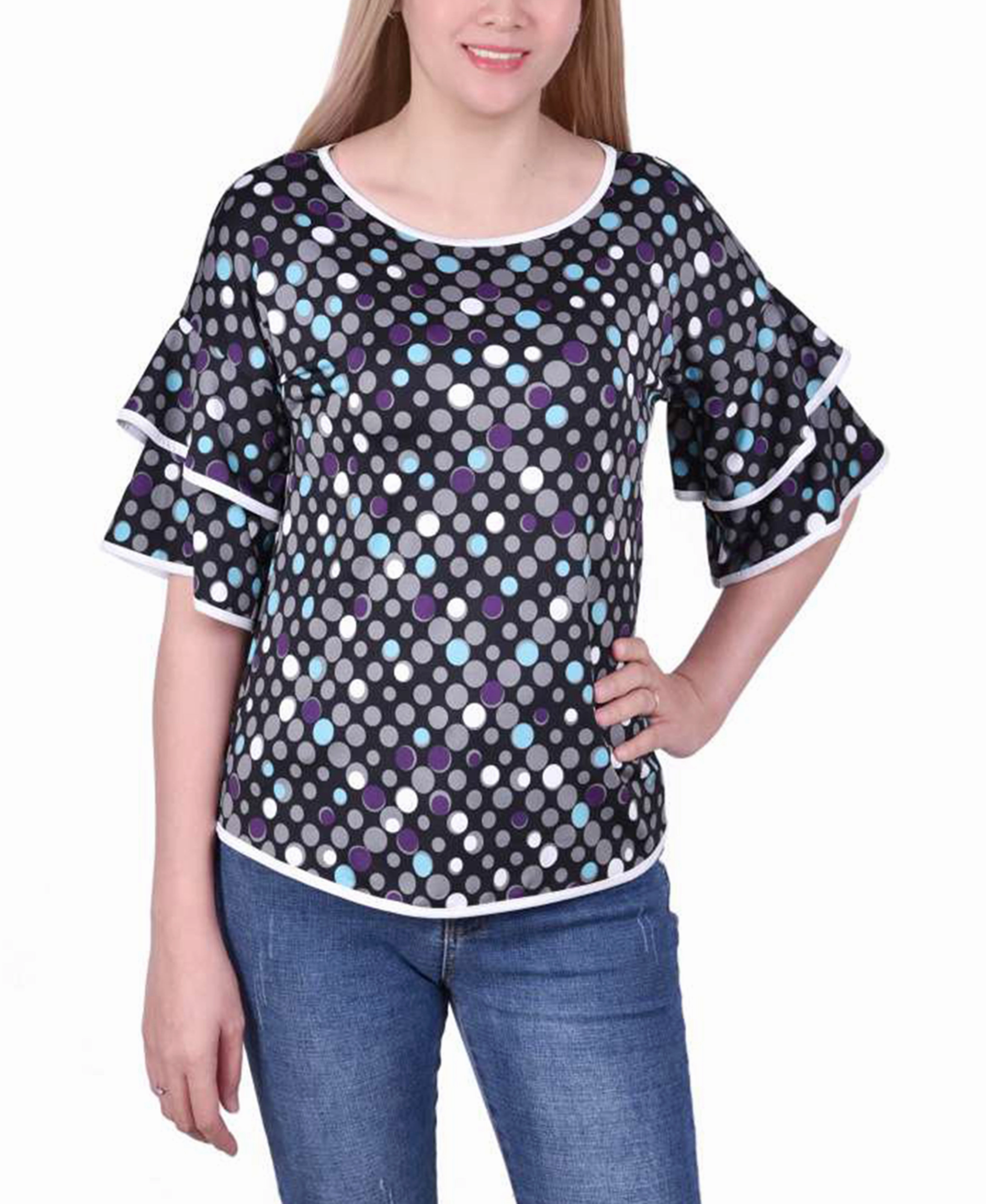 MeshPanelIntegration MinimalistDesign Petite Double Layer Elbow Sleeve Top