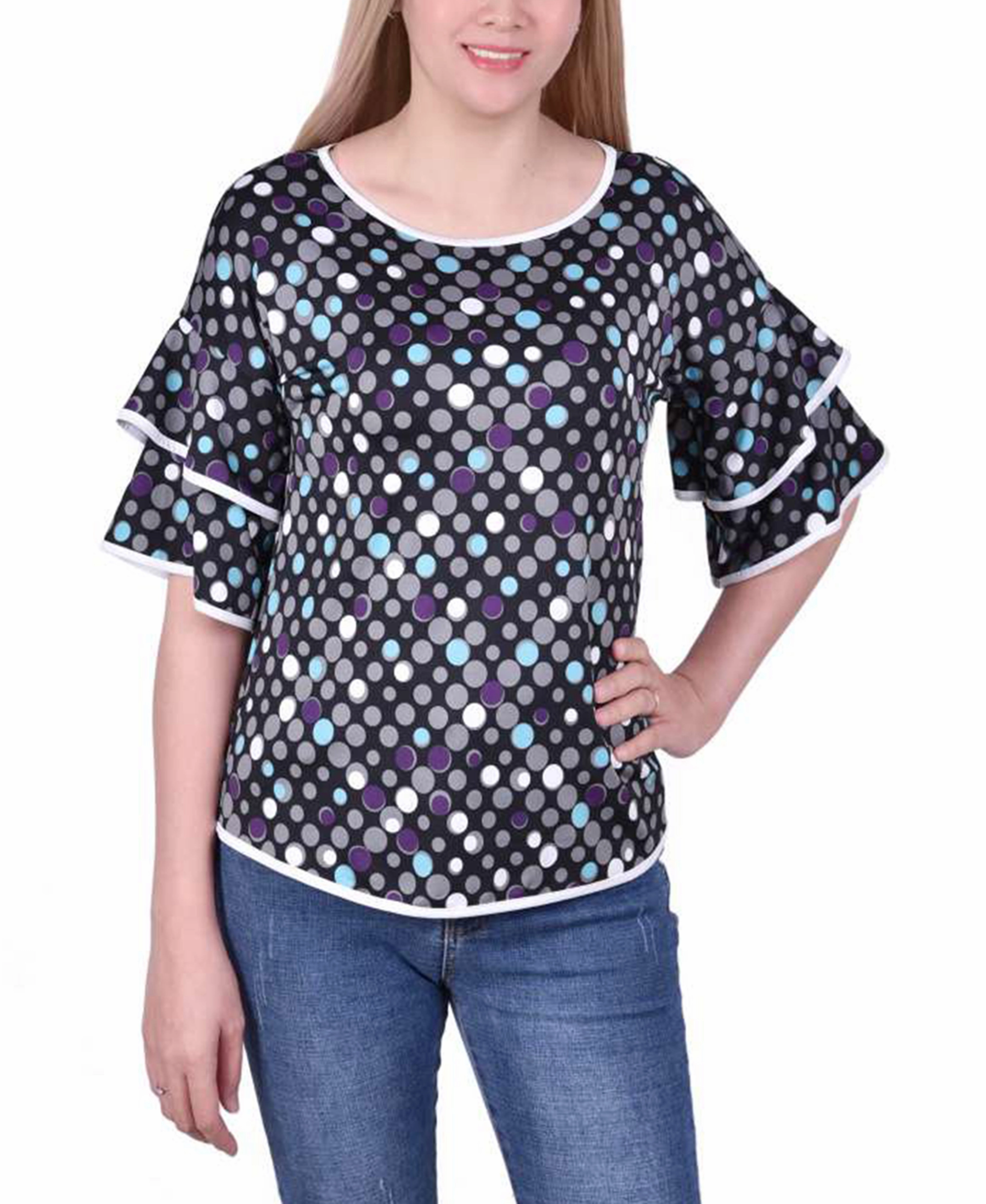 AntiStatic Treatment Petite Double Layer Elbow Sleeve Top