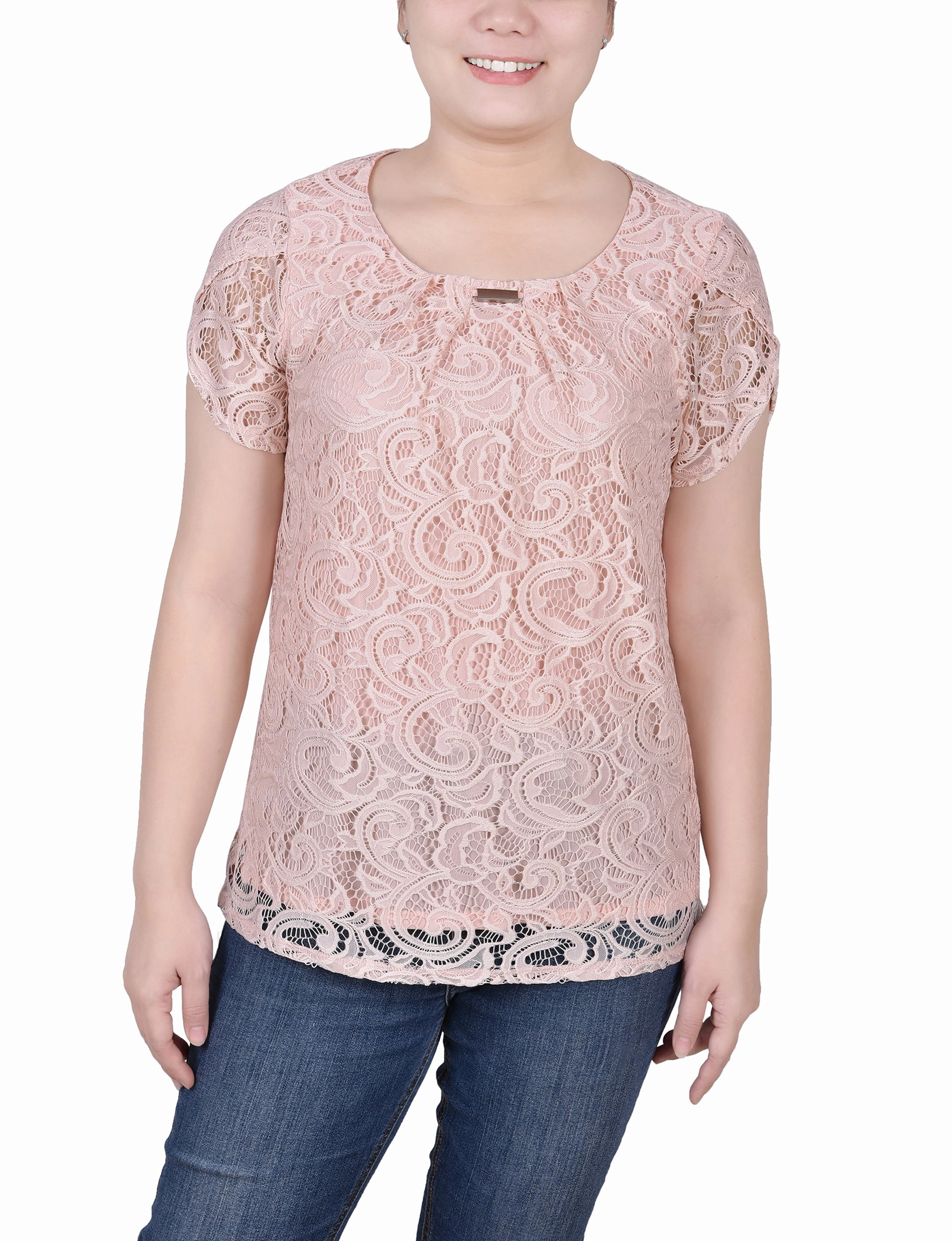FadeResistant Treatment Regular Fit Petite Lace Petal Sleeve Top