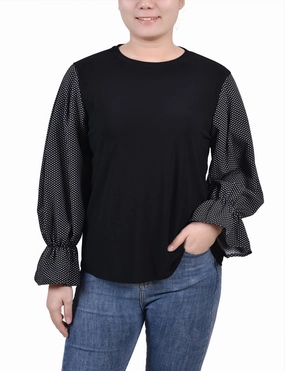Petite Long Sleeve Top With Printed Sleeves Hypoallergenic Inner Layer