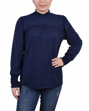 Petite Long Sleeve Top With Smocking Details Multi Directional Mobility Biodegradable Fiber