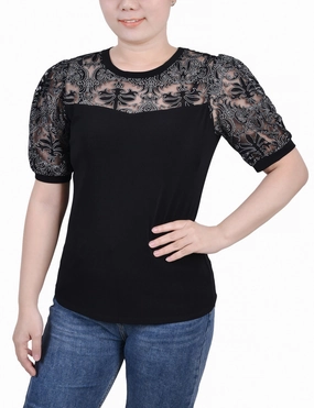 Petite Puff Lace-Sleeve Top AllDay Comfort FlexibleCuff