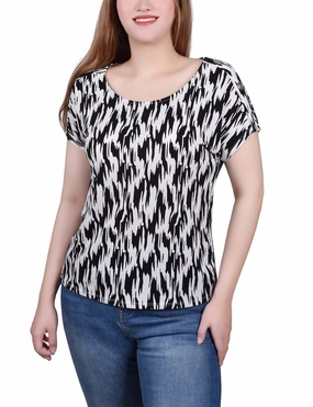 Stretch Weave Construction Petite Short Sleeve Extended Sleeve Tunic Top