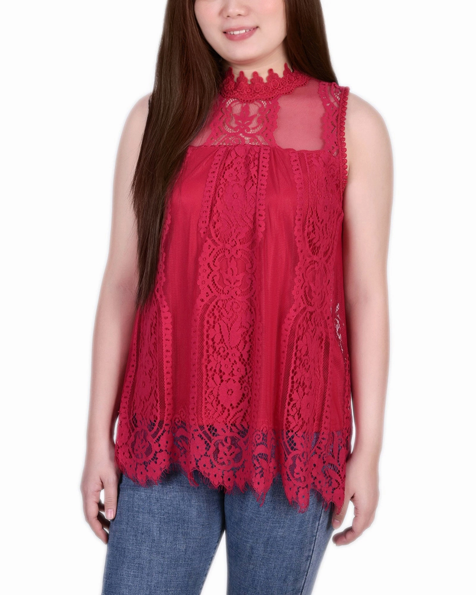 Petite Sleeveless Mock Neck Lace Top ComfortStretchFit