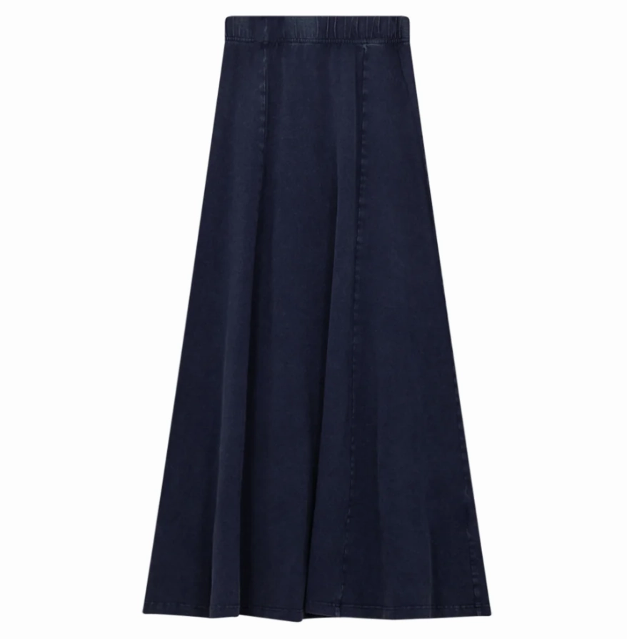 Fashion Tones Vibe Ready Unclear Dark Denim Wash Panel Long Skirt SB3CYT2056SL
