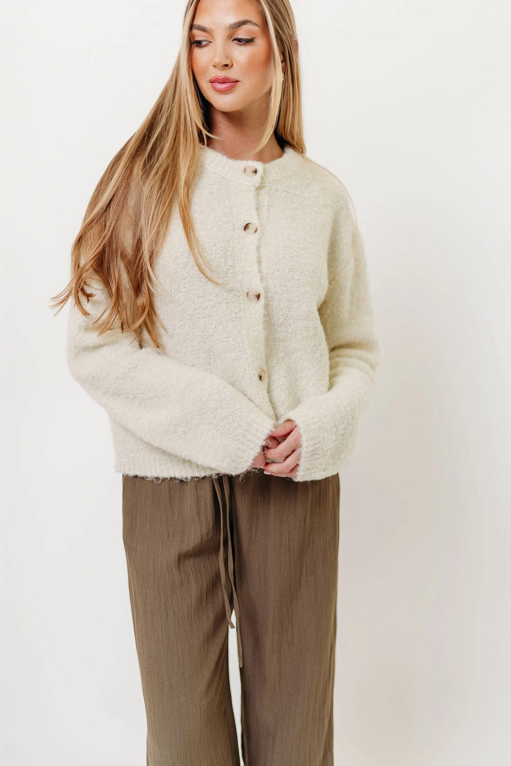 Pillow Talk Cardigan Top in Cream Tencel Cotton Hybrid Weave