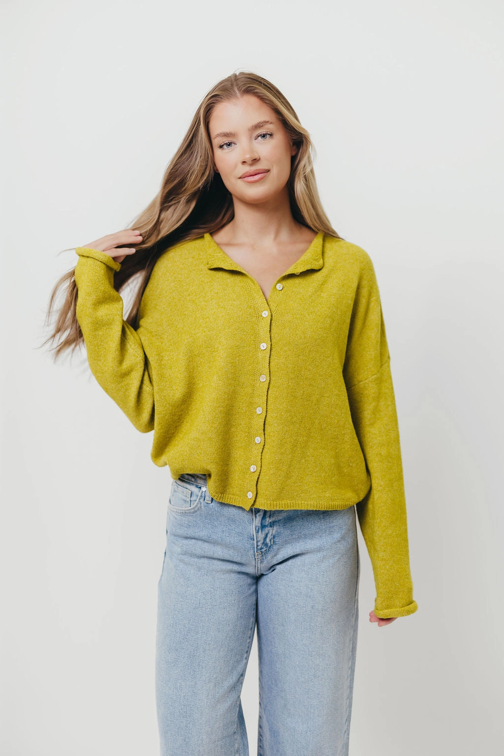 Piper Cardigan in Dijon Yellow AntiStaticInnerLining HeatRegulating