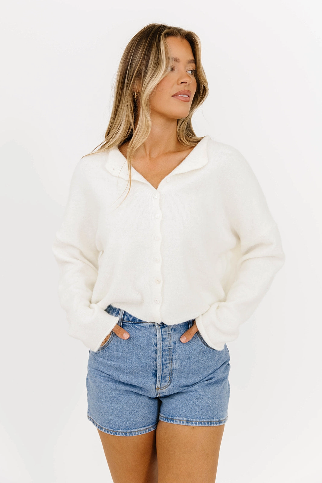 Quick Access Zipper AntiPill Surface Piper Cardigan in Snow