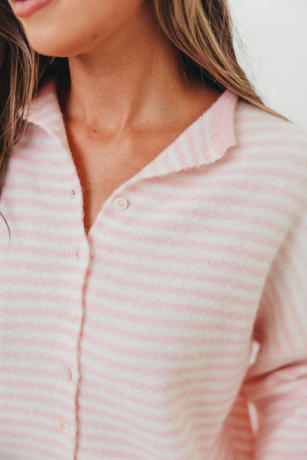 HeavyweightThermal Piper Mini Stripes Cardigan in Pink