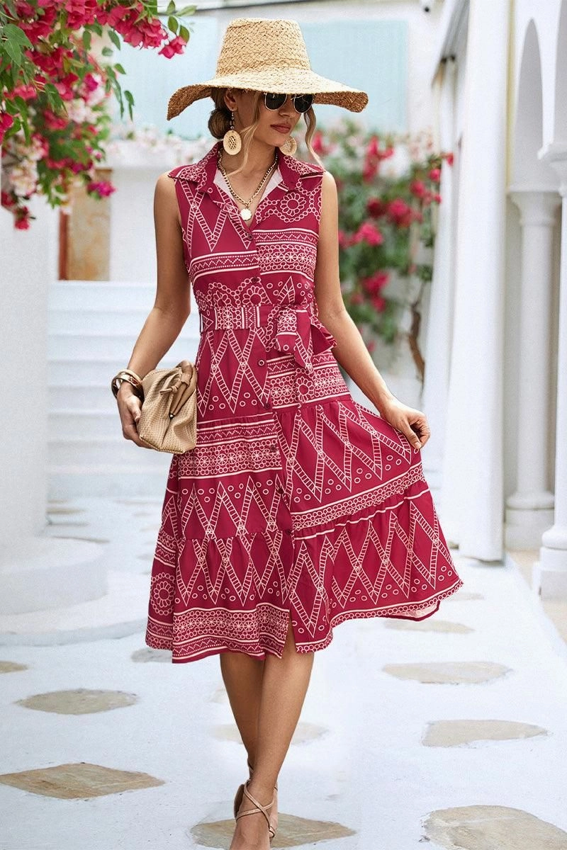 COLLARED PATTERN PRINTING WOMEN DRESS London Cool