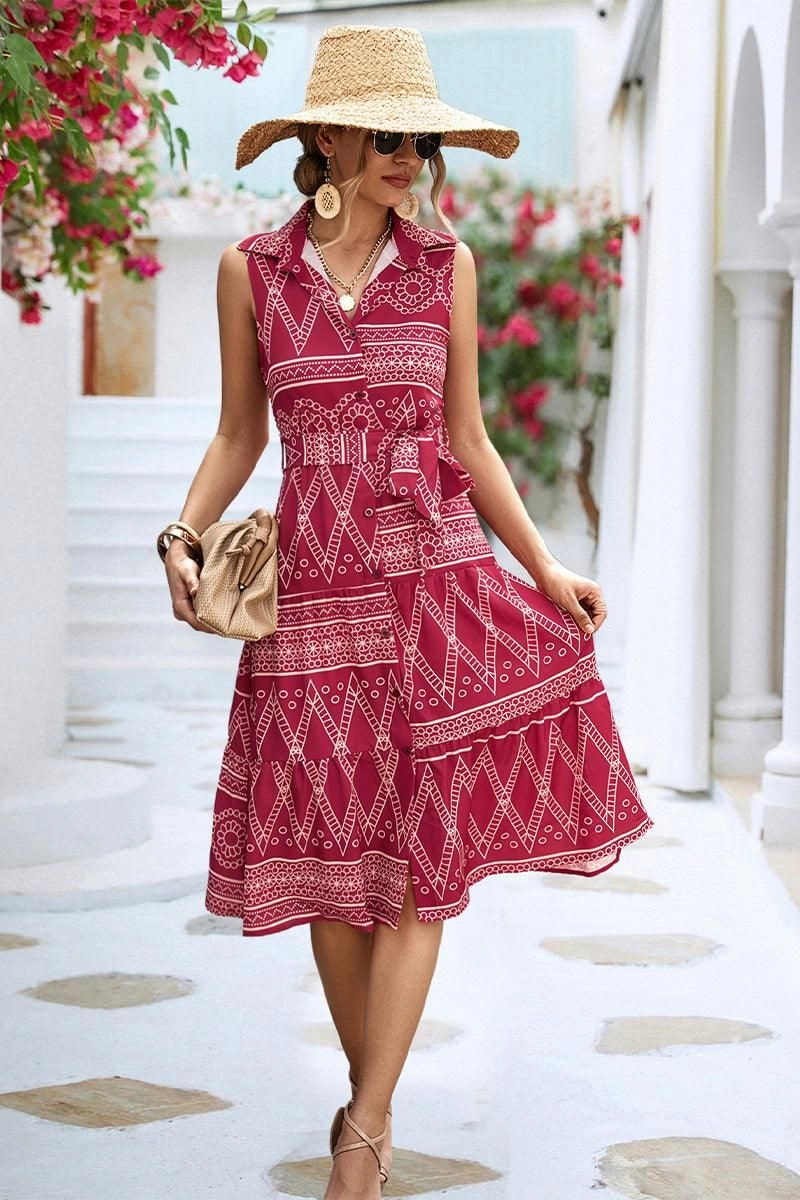 Easy Drape Mom Chic COLLARED PATTERN PRINTING WOMEN DRESS