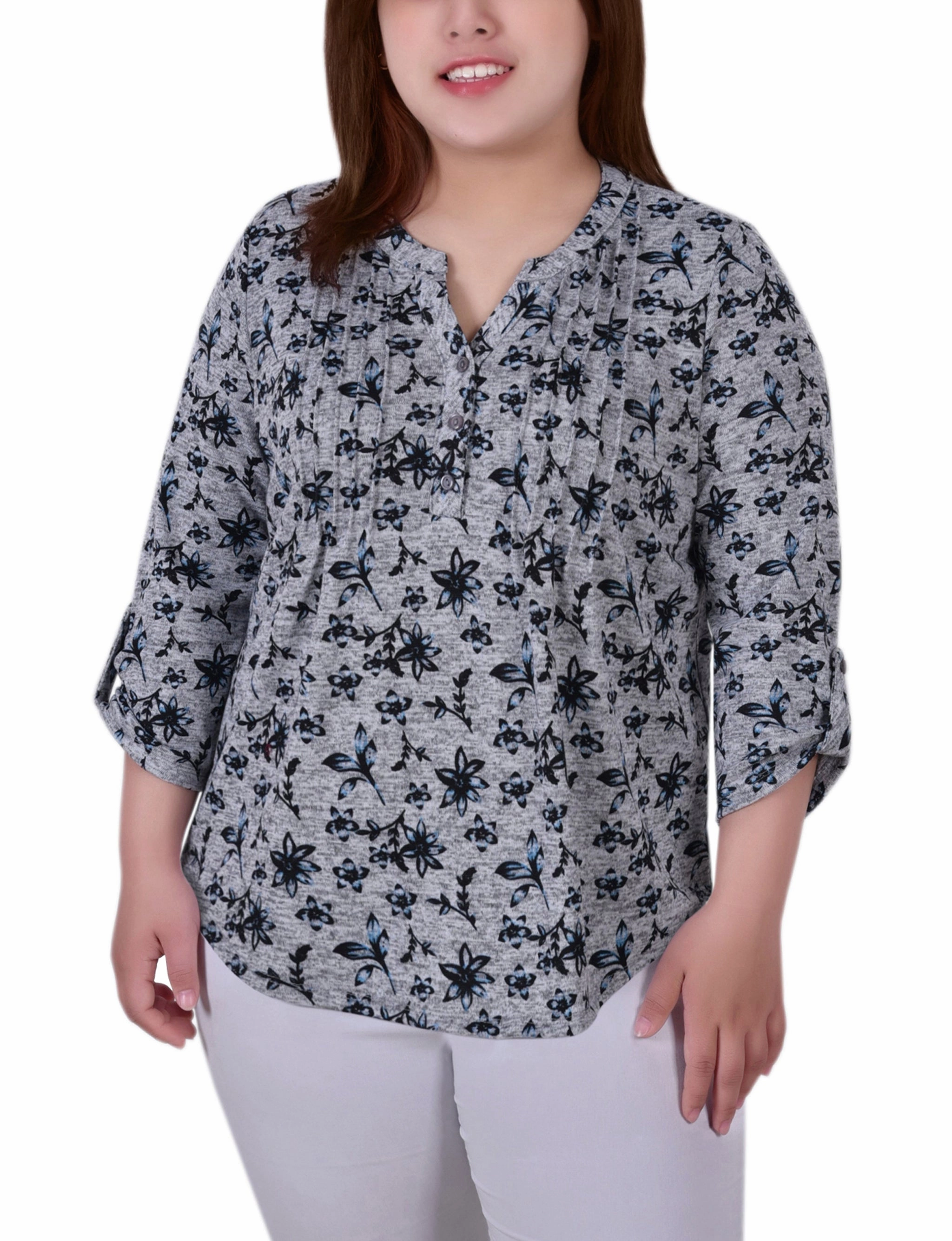 Stylish Look AntiOdorTechnology Plus Size 3/4 Roll Sleeve Top