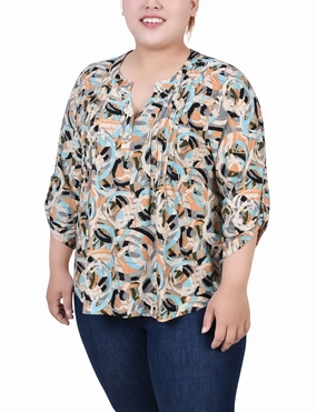 Plus Size 3/4 Roll Tab Pullover Top ReinforcedHems