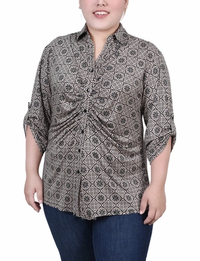 Plus Size 3/4 Roll Tab Rouched-Front Top SoftTouch