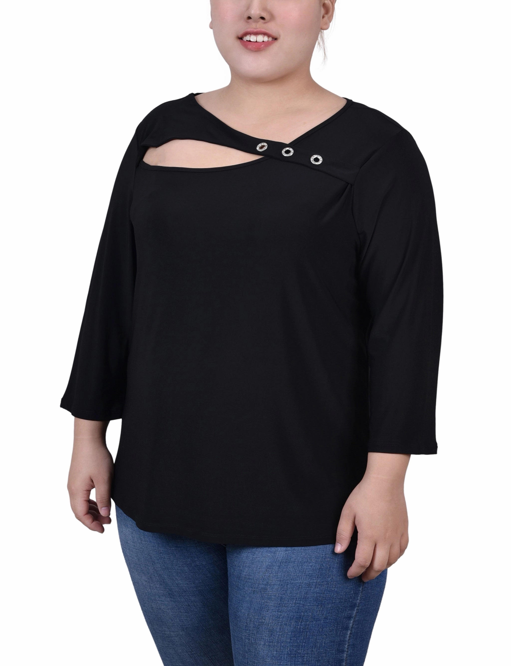 Plus Size 3/4 Sleeve Cutout Top AirflowOptimized Design