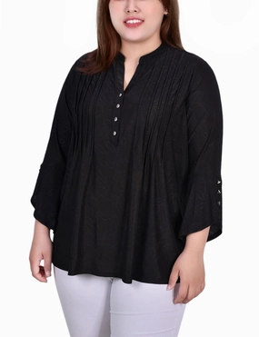Simple Pullover Plus Size 3/4 Sleeve Overlapped Bell Sleeve Y Neck Top