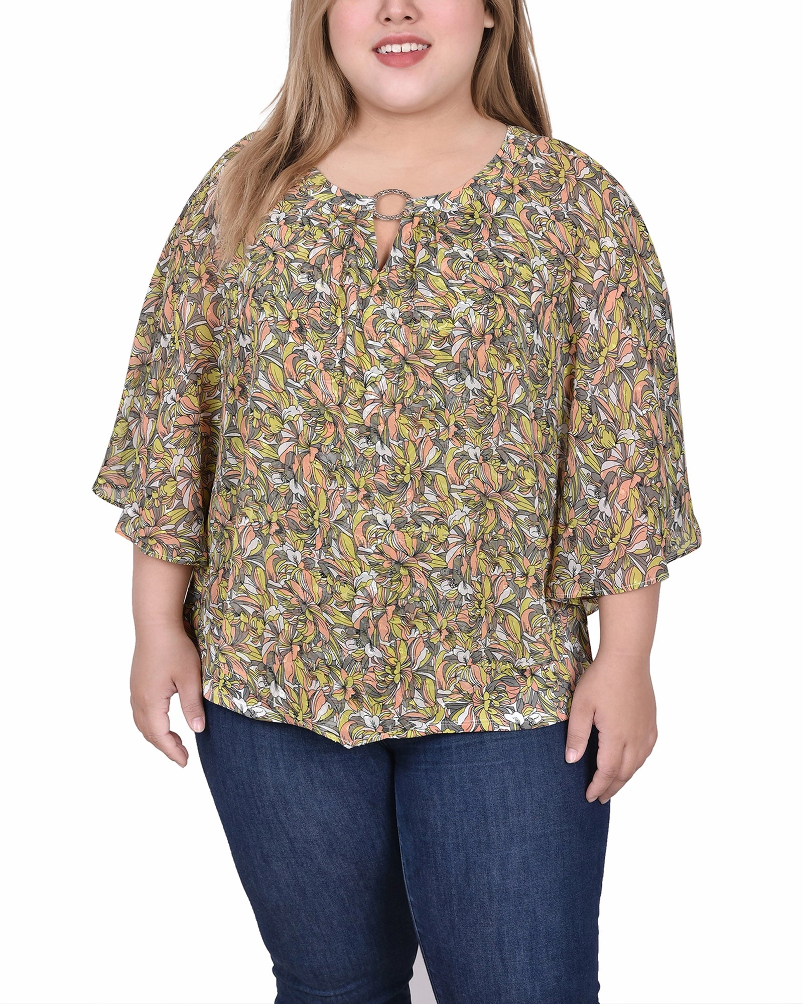 Plus Size Chiffon Poncho Top With Ring AllSeason Wearability