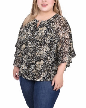 Plus Size Chiffon Poncho Top With Ring Soft Sweater