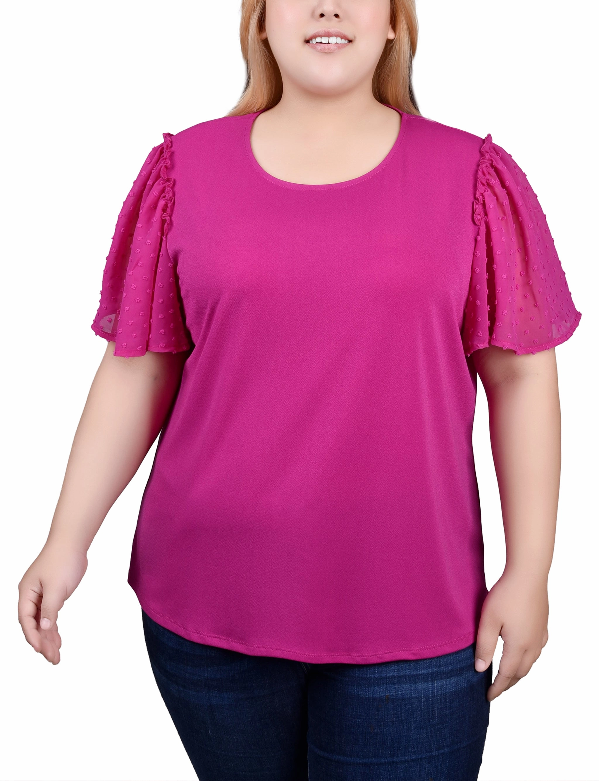 Snag Free Fabric Plus Size Clip Dot Flutter Sleeve Top