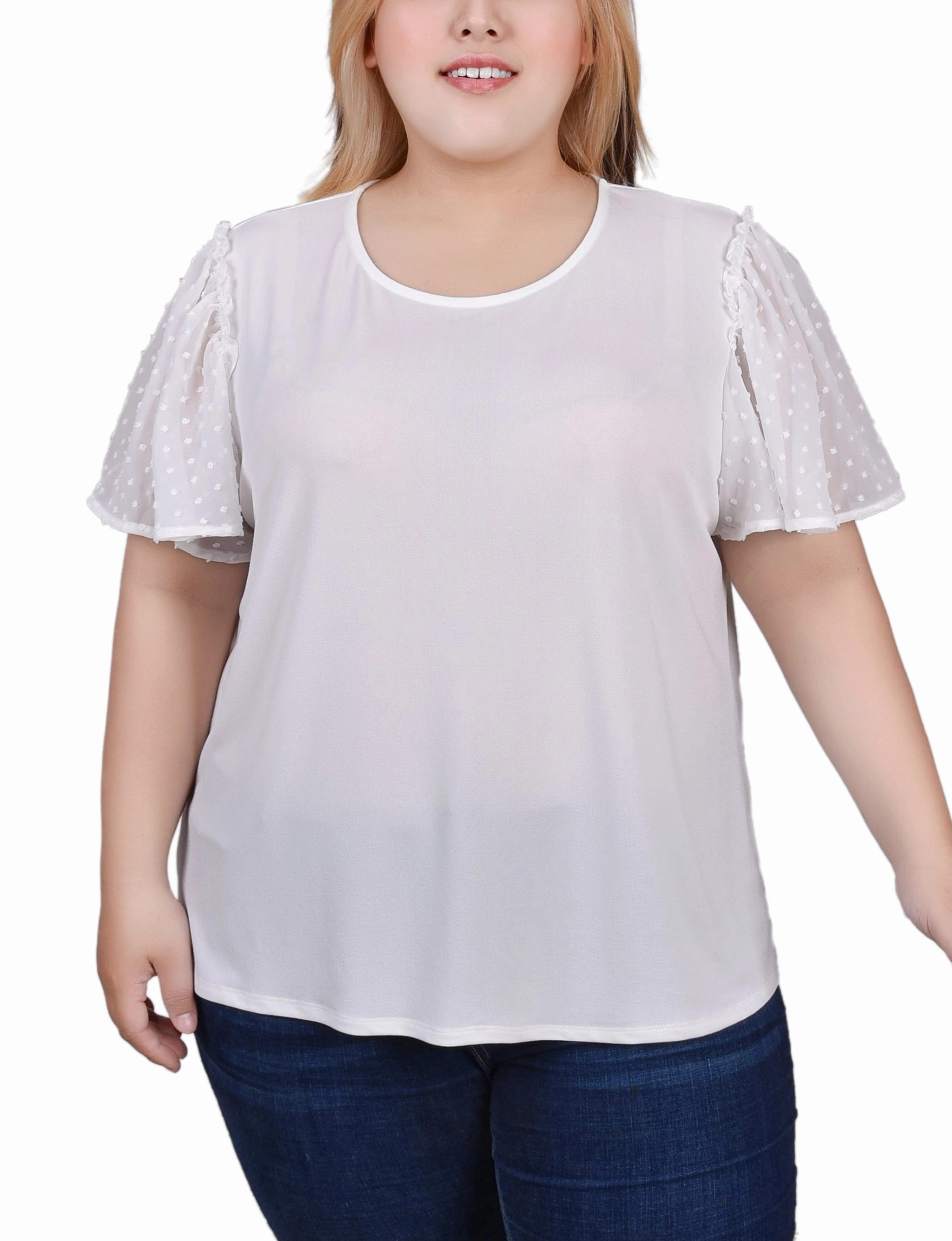 QuickReleaseFastenings Plus Size Clip Dot Flutter Sleeve Top