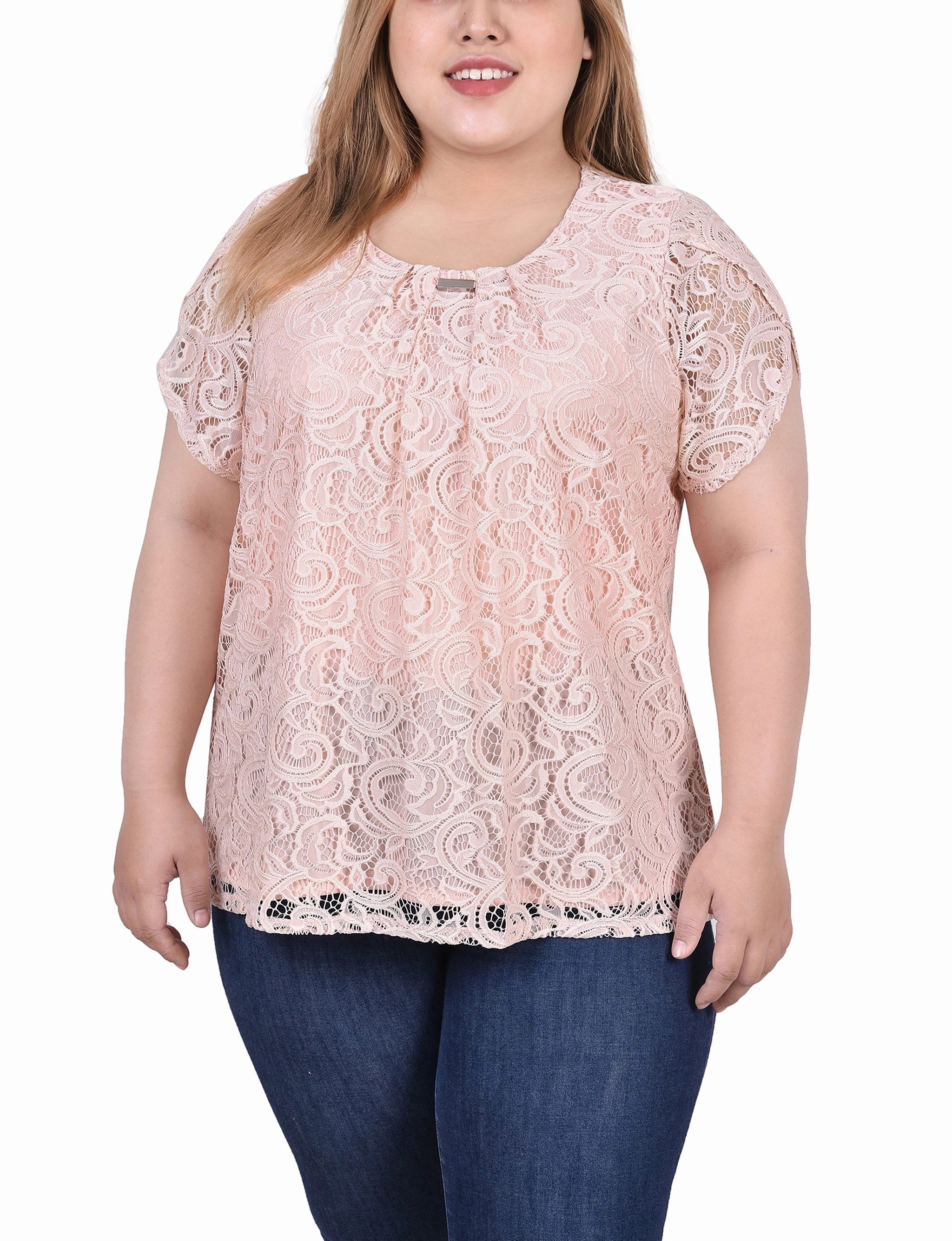 Plus Size Lace Petal Sleeve Top HighDensity Weave