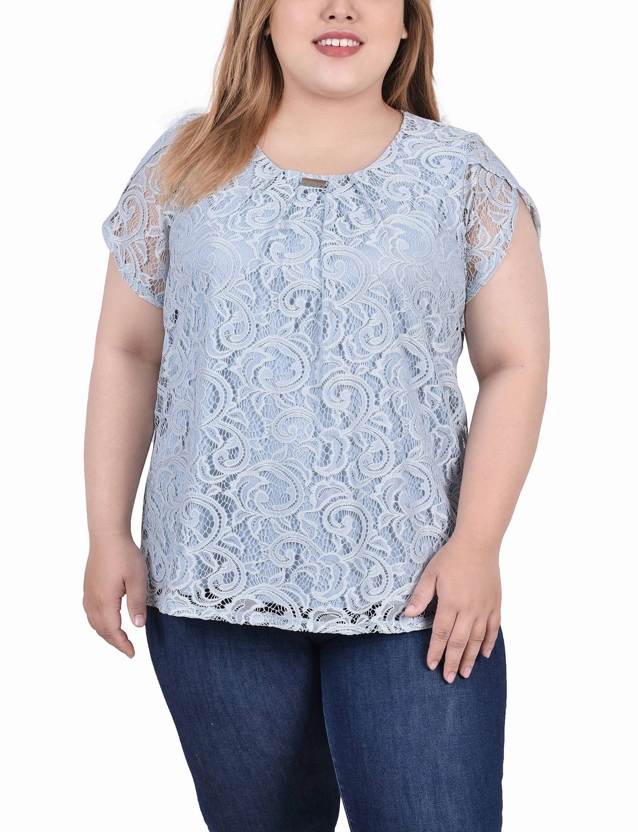 Plus Size Lace Petal Sleeve Top BioBased Fiber