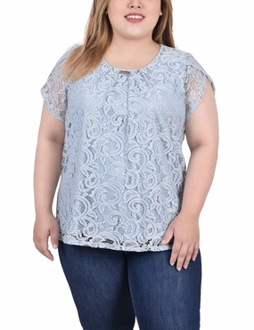 Plus Size Lace Petal Sleeve Top Recycled Polyester Fabric UltraSoftLining