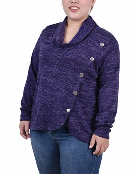 NoSlip Grip Plus Size Long Sleeve Overlapping Cowl Neck Top