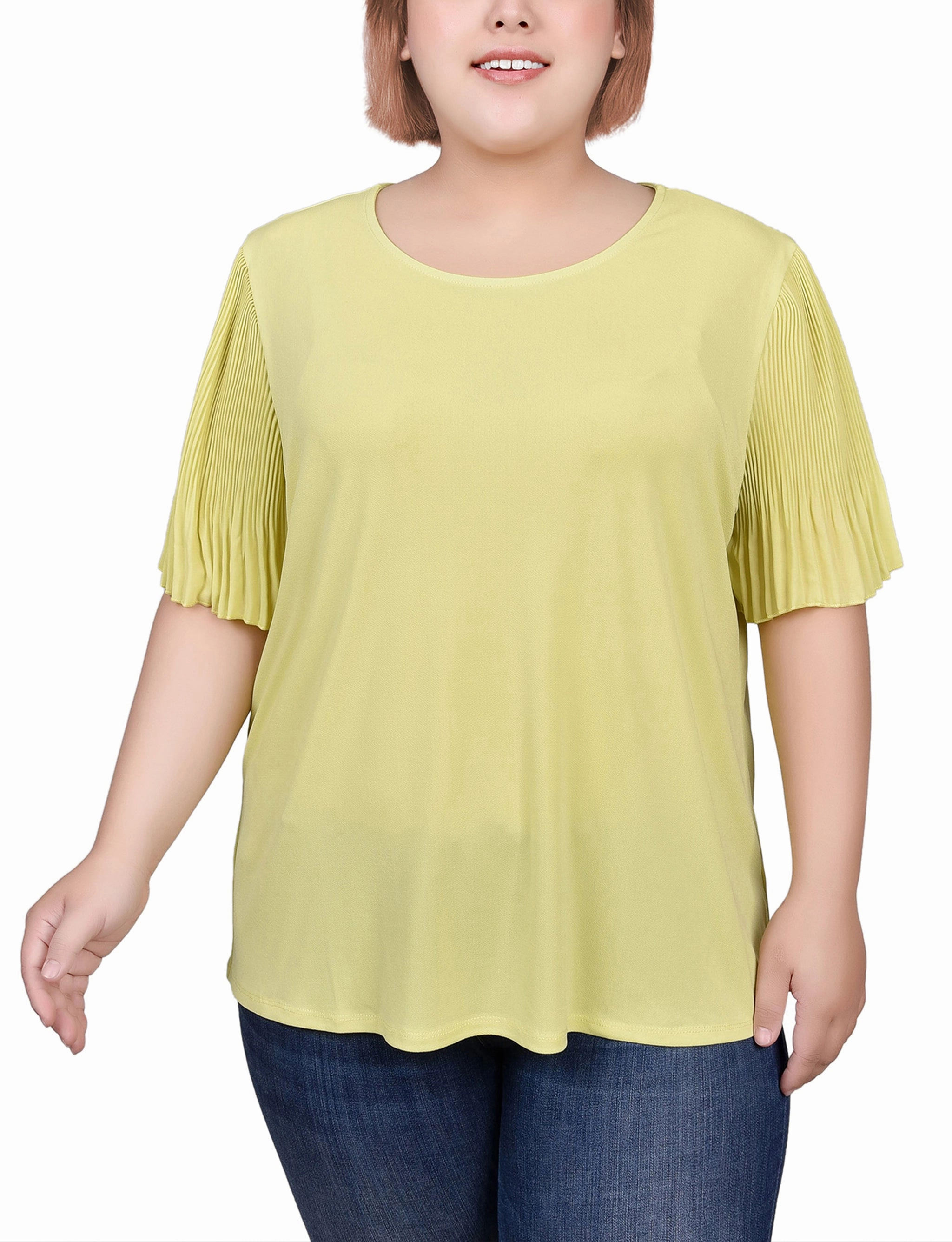 Plus Size Pleated-Sleeve Top HeatSealed Seams Quick Release Buttons