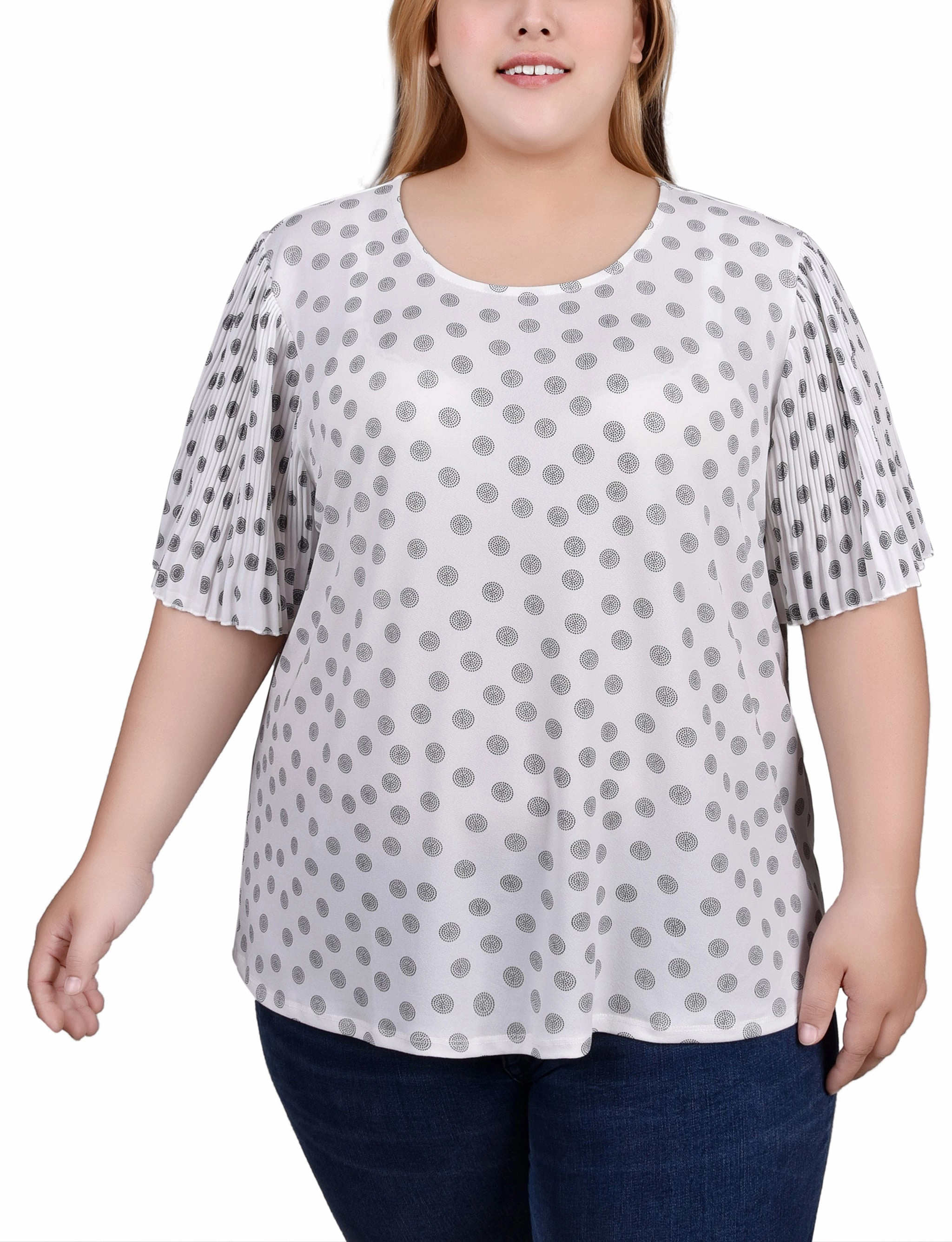 Plus Size Pleated-Sleeve Top Adaptive Temperature Control